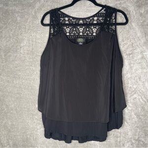 Shannon Ford New York Black Lace Overlay Sleeveless Top Blouse Size Large